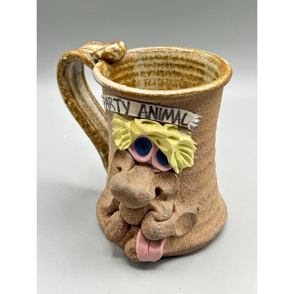 Vintage Ugly Face Mug "Party Animal" Handcrafted Art Pottery Mug Coffee Mug - Picture 7 of 12